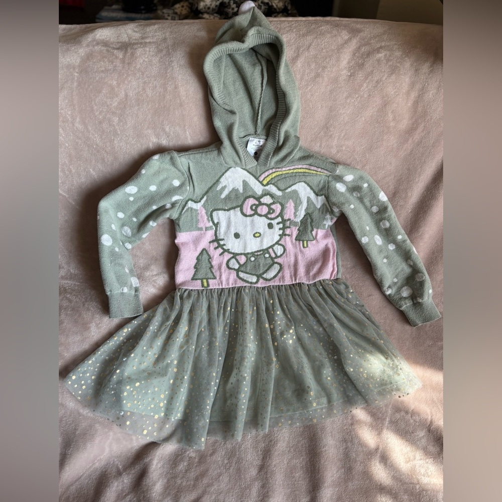 Hello Kitty Green and Pink Hooded Tutu Glitter Dress XS